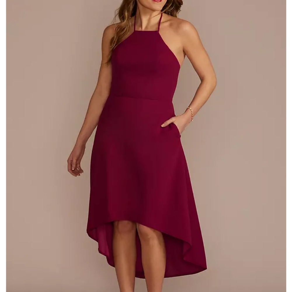 DB STUDIO Halter Crepe High-Low Dress lipstick Red Size 4